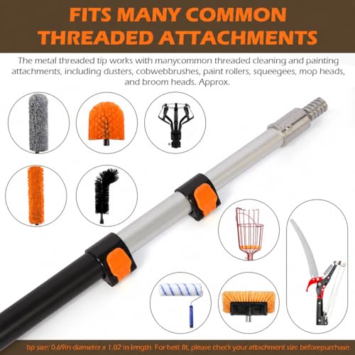 4.5–12 FT Telescoping Extension Pole, Lightweight Aluminum Extendable Pole for Painting, Dusting, Window Cleaning, Sturdy Paint Roller Pole with Foam Grip - size: 12 FT Orange