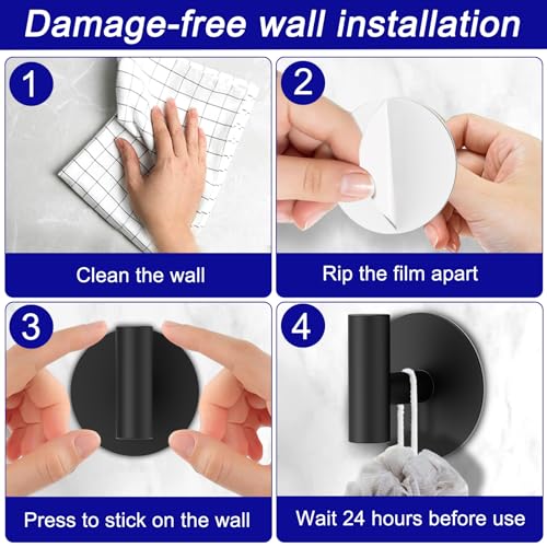 Bntuk Adhesive Wall Towel Hooks, No Drill Waterproof Bathroom Shower Hooks - color: Black, size: 2 Pack