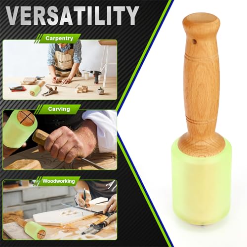 Wood Carving Mallet 12 oz - Non-Slip Woodworking Hammer for Chisels, Gouges & Carving Tools, Light Green Urethane Head - color: Greener