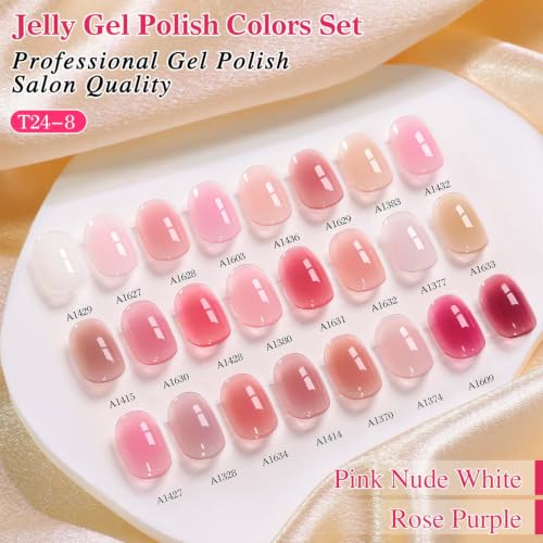 Double Rhythm 28Pcs 0.5Oz Gel Nail Polish Set Same Color Same Bottle Gel Polish Kit Nail Art Manicure Salon DIY at Home for Women (Jelly Sheer Clear Collection-T24-8) - color: Milky Jelly Nude Pink