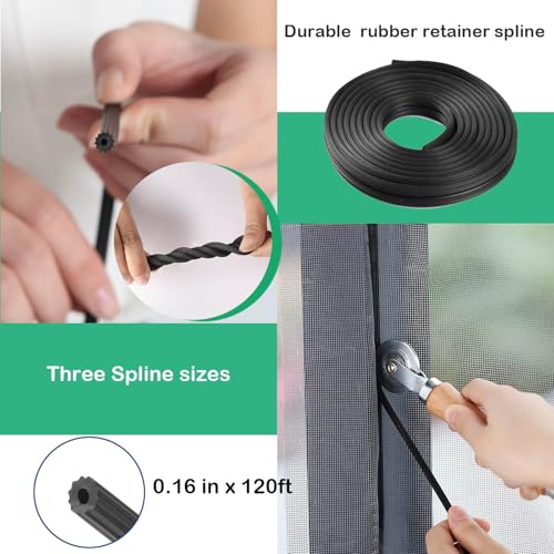 Window Screen Spline, 0.16" x 120ft Screen Retainer Spline for Window Screen Replacement, Black, Tooltriz - size: .16“ x 120ft