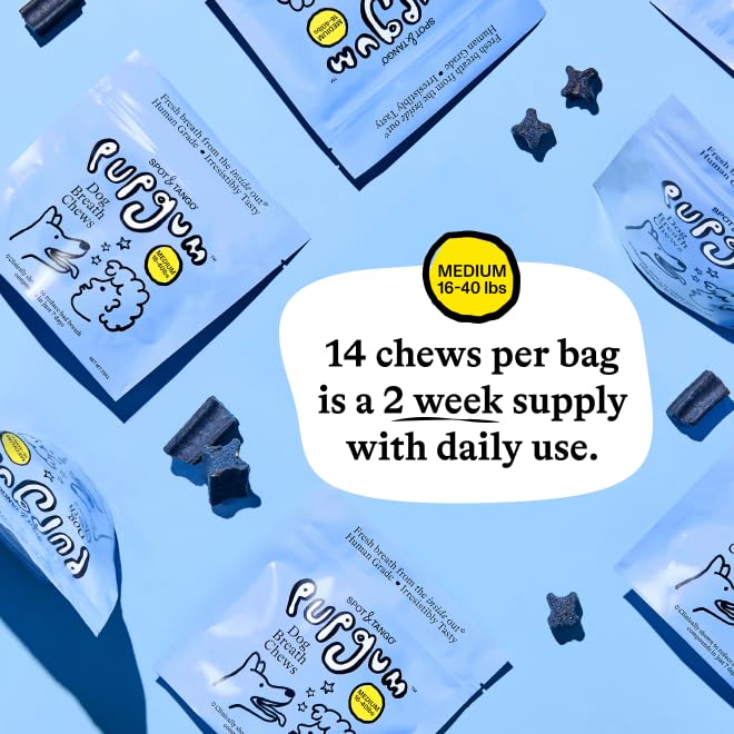Spot & Tango PupGum Dog Dental Chews for Fresh Breath & Clean Teeth – Clinically Proven Ingredients – Human-Grade, Vet-Developed Daily Dental Treats for Dogs 16-40lbs – 14 Chews – Made in USA