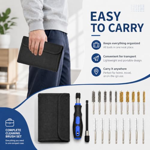 18pcs Wire Bore Brush Set for Drill Cleaning with 1/4" Hex Shank & Tool Bag - size: Nylon+Brass+Stainless Steel