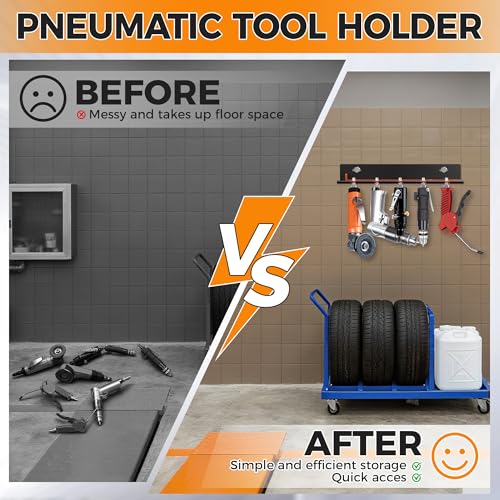 Air Tool Pneumatic Tool Holder,Wall Mount Air Tool Rack,Lockable Air Tool Hanger for Garage Shop Storage Organize,Fit 1/4" Standard Connection Accessories,Comes with Five Slots