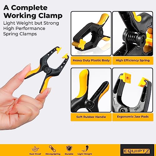 EQUIPTZ Spring Clamps 3 inch - 20 Pack Clamps for Backdrop Stand, Tarps, Crafts & Pool Cover with 1.5 Inch Mouth Opening - Small Clamps for Photography Studio with Non-Detachable Jaw Pads - size: 3" Pack of 20