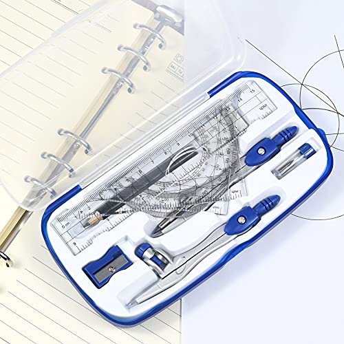 Unjoo Geometry Set 10 Pcs, Compass and Protractor for Students(Navy Blue) - color: Navy Blue