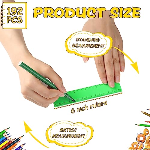 Teling 192 Pack Rulers Bulk for Classroom,Kids School Supplies,6 Inch - size: 6 Inch