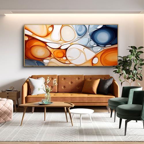 KLAKLA Orange and Blue Abstract Wall Art - Modern Picture Artwork for Wall Decor Frame Wall Art for Living Room Office Bedroom - color: Colorful + Orange Frame, size: 70"L x 31"W