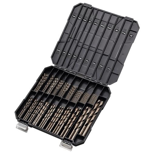 Cobalt Drill Bits Set for Hardened Metal and Stainless Steel, 122Pcs 1/16"-1/2" M35 HSS Twist Jobber Metal Drill Bits, with Index Storage Case - size: 1/16-1/2 in (122 pcs)