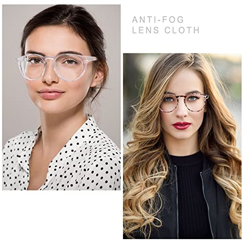 2 Pairs Anti Fog Safety Goggles Protective Glasses Blue Light Blocking Eyeglasses for Men Women - color: Round Tortoise+transparent