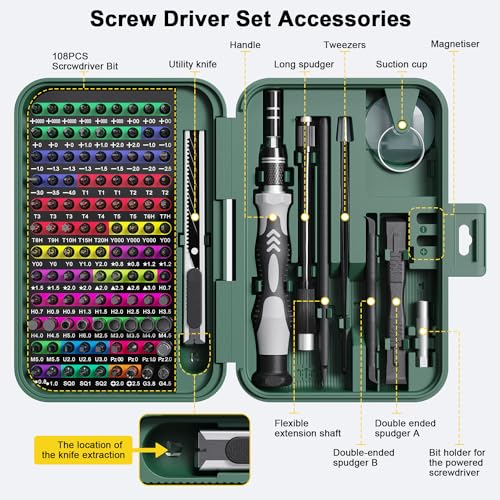 Mini Precision Screwdriver Set with Color-coded Identification, 132 in 1 Micro Magnetic Repair Tool Kits with Storage Box, 108 Bits,Small Manual Screw Driver Toolkits for iPhone/Mac/iPad/Table - color: Green