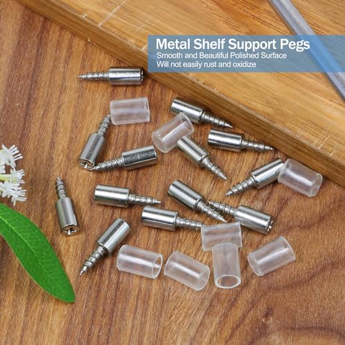 12pcs Screw in Shelf Pins with Anti-Slip Clear Sleeve, Nickel Plated Shelf Pegs Cabinet Shelf Holders Shelf Support Pegs, Small Shelf Brackets Phillips Head Pegs for Shelves - color: Clear Sleeve