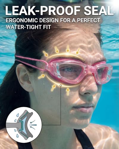 Aegend Swim Goggles, Swimming Goggles No Leaking Full Protect Adult Youth - color: Transparent Rose Red