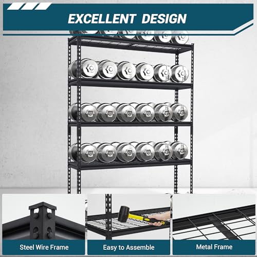 48x18x72 Inch Garage Shelving Heavy Duty, Storage Shelves 2500Lbs Capacity, Adjustable Metal Shelving Unit, 5 Tier Industrial Shelves for Basement Workshop - size: 48 x 18 x 72 inches