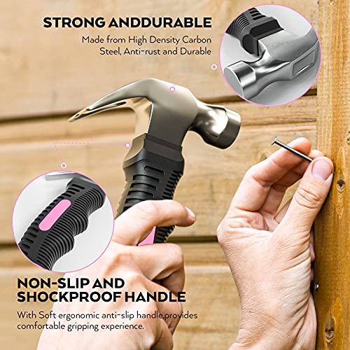 INCLY 620PCS Small Nails for Hanging Pictures with 8oz Pink Small Hammer | 310 Wall Nails & 310 Finishing Nails, Mini Hammer and Nails Set for Women, For Hanging Wall Art Decor, Picture Frame, DIY