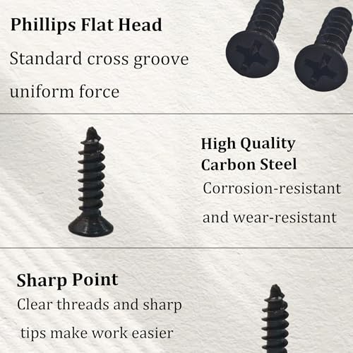 100PCS M4x16mm Black Phillips Flat Head Wood Screws Carbon Steel Self-Tapping Fasteners for Indoor Furniture Woodworking DIY Projects Cabinet Assembly Hardware - size: M4x16mm