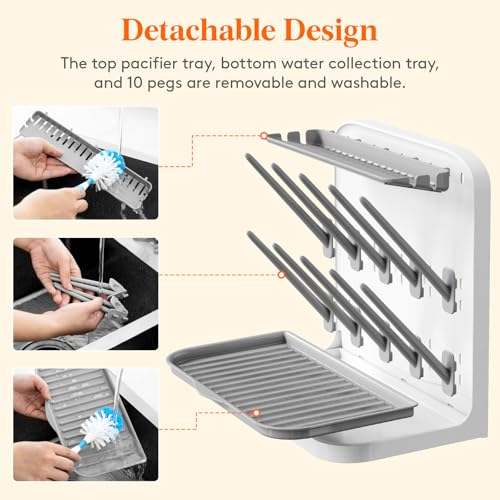 Lifewit 10-Hooks Baby Bottle Drying Rack for Countertop, BPA Free - size: Medium-10 Hooks