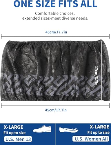 X-Large Shoe Covers Disposable Non-Slip, Non-Woven Fabric Boot Covers, Stretchable Fits Up to Size 13 US Men (Black, 200 Pack) - color: Black, size: 200 Pack
