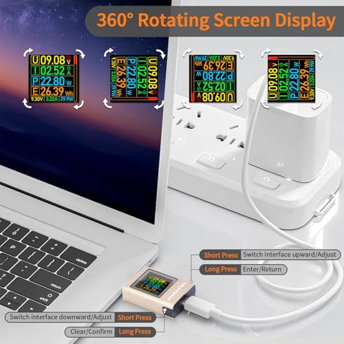 USB C Power Meter Tester, Multimeter 4.5-50V 0-12A Two-Way Measurement Gravity Sensor Voltage Current Capacity Amp Volt Voltmeter Ammeter Digital Tester for Chargers Power Bank Cable Copper - color: Copper