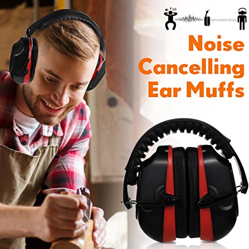 Yunsailing Noise Reduction Headphones NRR 28dB Hearing Protection Ear Muffs Protection Headphones for Shooting Construction - color: Red, Black, Blue