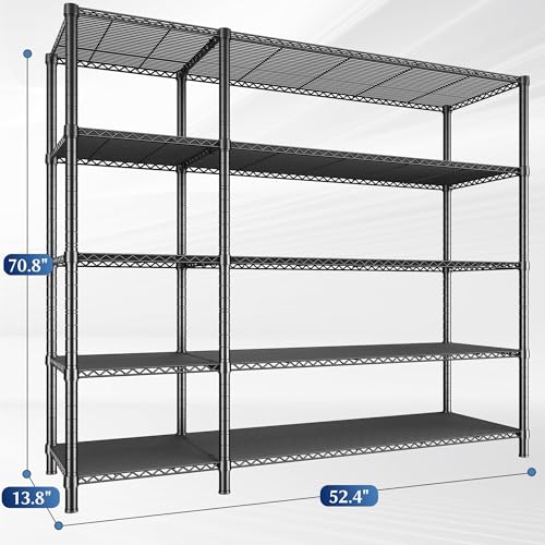 Romorgniz 52.36" W Storage Shelves, 1200LBS Heavy-Duty&L-Shaped for Kitchen - size: 13.78"D x 52.36"W x 70.8"H