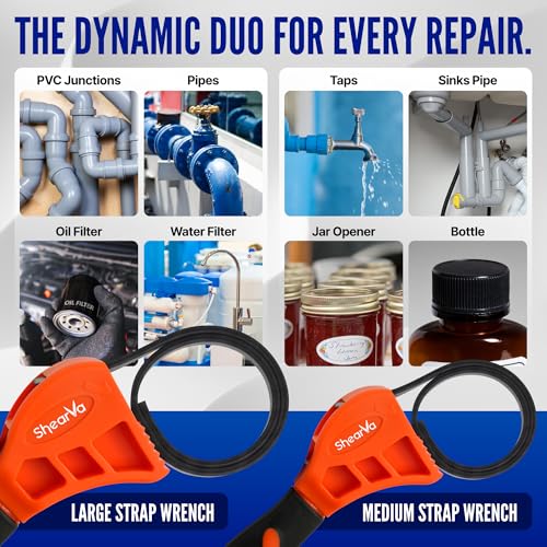 2-Pack Rubber Strap Wrench Set, Max Diameter 6" and 8" Heavy Duty Adjustable Strap Wrench Plumbing, Oil Filter, Shower Head, Sink, Pipe, Jar Opener, Non-Slip Grip Wrench (Orange)