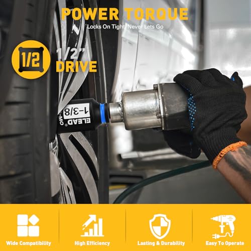 1/2'' Drive Deep Impact Socket Set, 8-Piece SAE Wheel Axle Nut Wrench Large Sockets Standard Adapter 1-11/16 1-9/16 1-3/8 1-7/16 1-1/2 1-5/8 1-3/4 Imperial Spindle Joint Torque Bearing Locknut Truck - style: SAE 6-Point