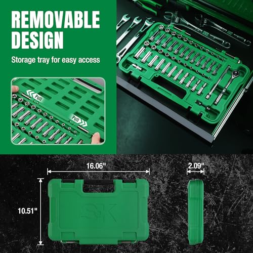 SK 1/4" Drive Socket Set with 216-P Ratchet, 50-Piece, SAE & Metric Sockets - size: 1/4" Drive