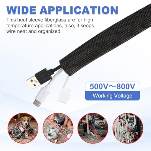 uxcell Insulation Cable Protector,2mm/0.08 Inch-20m/66 Feet High Temp Fiberglass Sleeve Black - color: Black, size: 2mm-20m