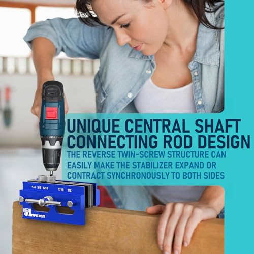 Self Centering Doweling Jig Kit, Drill Jig For Straight Holes Biscuit Joiner Set With 6 Drill Guide Bushings, Adjustable Width Drilling Guide Tool Accessory Jigs (Blue) - size: Small
