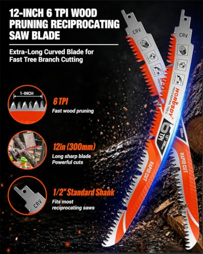12 Inch Reciprocating Saw Blades, 5 Pack, 6TPI Japanese Teeth Arc Edge CR-V Steel Pruning Saw Blades for Tree Trimming and Wood Cutting, with Storage Case - style: 5-Pc 12" New Version