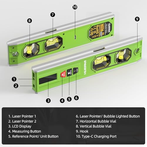 Huepar 3-in-1 Laser Level/Laser Distance Measure/Magnetic Torpedo Level