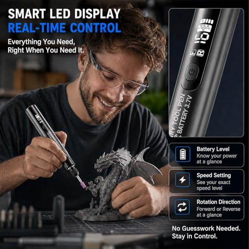 Mini Cordless Rotary Tool, 6-Speed, 3.7V Rechargeable Rotary Tool Kit with 36 Accessories, USB Charging Digital Display Multi-Purpose DIY Tool for Sanding, Polishing, Drilling, Engraving