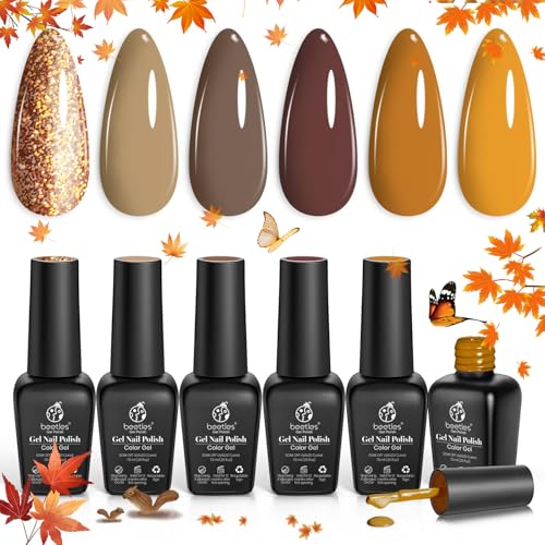 Beetles Gel Nail Polish Set, Caramel Swirl Gel Polish 6 Colors - color: A - Mixed Finishes | Caramel Swirl