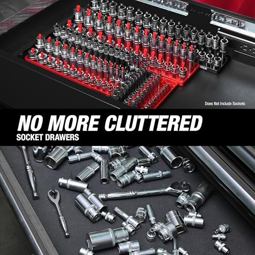 OEMTOOLS 22234 6-Pc SAE & Metric Socket Tray Set for Sizes 1/4", 3/8”, 1/2" - color: Red and Black