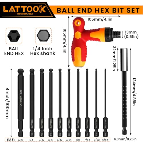 SAE Ball End Hex Bit Set with T Handle Ratchet Driver - style: 10PCS Ball Hex Bits+T Handle
