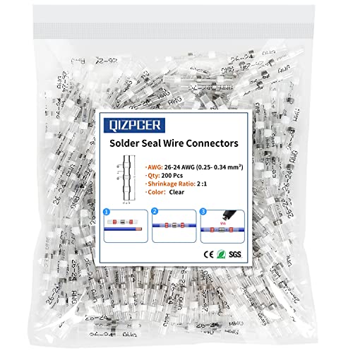 200Pcs Waterproof Solder Seal Wire Connectors, 26-24 Gauge White Electrical Splice Terminals for Marine, Car and Cable Wiring - Heat Shrink Butt Connectors - style: 26-24 AWG