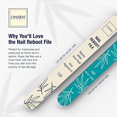 Onsen Secret Japanese Nail File - Professional 10-Pack Nail Files, Double Sided Natural & Acrylic Filers - 120/180 Grit - Disposable, Salon Smooth | Best Onsen File for Shiny Nails - size: 10 Nail Files