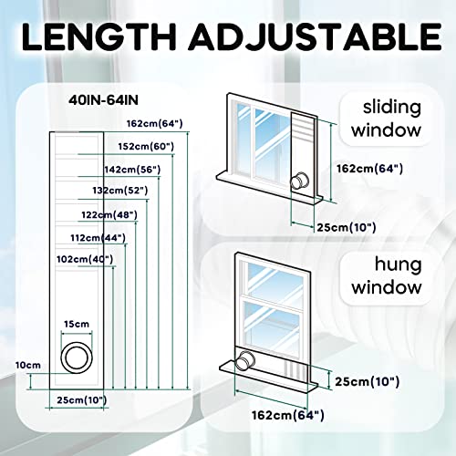 LOVIGA Portable Air Conditioner Window Kit, Window Vent Kit Seal Kit for Portable Air Conditioner Dryer, 10x40~64 Inch Length Adjustable Upgraded 100% Sealing Waterproof Easy to Install - color: Sliding/Hung Window-10"x64" (25x162cm)