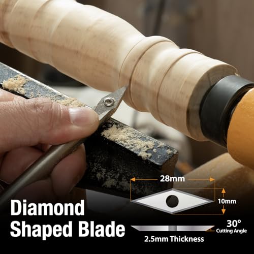 POWERTEC 3 Pcs Carbide Lathe Tools for Woodturning, Wood Lathe Tools with Flat Edge Square, Round and Diamond, T15 Star Key Wrench, Lathe Tools with Replaceable Blade (71825) - style: 3pcs set