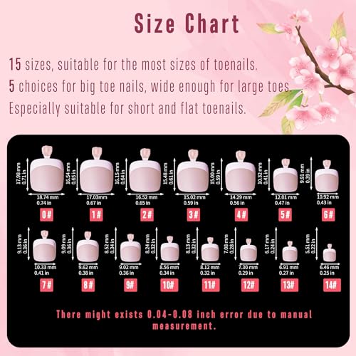 NOVO OVO Fake Toe Nail Tips Press on, French Tip Soft Gel Toenail Extension, BABY PINK Square Round Pre-applied Tip Primer & Base Coat, Full Cover Matte False Nails for DIY x 15 Sizes 360Pcs - color: Square Round French Tip Light Pink