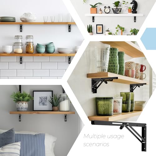 Matte Black Folding Shelf Brackets, 20 Inch, 4 Pack - size: 20 Inch
