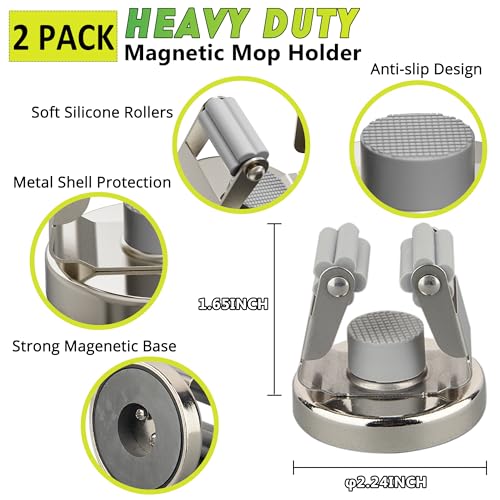 ULIBERMAGNET Magnetic Mop Broom Holder, Heavy Duty Movable Magnetic Mounted Utility Storage Mop Shovel Hanger for Garage, Kitchen, Laundry, Garden (2 Pack/Silver) - style: 10LB 2PCS Silver Magnetic Mop Holder