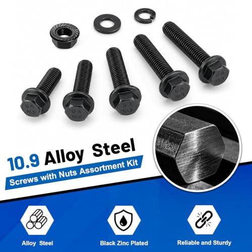 440PCS M6 Flange Bolt Assortment Kit with Nut Washer 10.9 Alloy Steel - size: G10.9 M6 440PCS