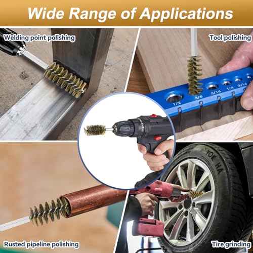 12Pcs Stainless Steel Bore Brush Set,Setwire Brush for Drill, with 8mm-19mmAbrasive Wire Brush , Rust Remover and Pipe Cleaner for Metal Surfaces with 1/4" Hex Shank - style: Brass