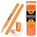 Carpenter Pencils 15 Pack with Sharpener and Storage Container — Flat Construction Pencils for Framing, Woodworking, Concrete, Drywall | For Contractors & DYI