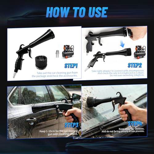 Tornado Air Blow Gun Kit, High Pressure Pneumatic Air Duster for Car Detailing, Metal Nozzle Car Cleaning Gun with Multi-Accessory Cleaning Kit for Interior, Engine and Workshop Cleaning