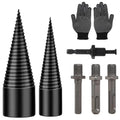 Wood Splitter Drill Bit 42mm + 32mm with Anti-Slip Gloves and 4 Drilling Handles, Log Splitter Drill Bit Kindling Splitter for Wood Splitting Drill Bit Heavy Duty Firewood Splitter Drill (42mm+32mm)