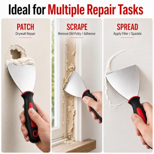 Black Canyon 6-Piece Flexible Putty Knife Set, Stainless Steel Drywall Spackle Knife Set for Patching, Skim Coating & Finishing, Professional Spreading Tools 1.25"–6" Wide Blades