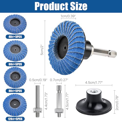 20 PCS Mixed Curved Flap Disc 2 Inch Quick Change Sanding Discs with 1/4" Holder, 40 60 80 120Grit Zirconia Flat Grinding Disc for Metal Wood Surface Finish Weld Rust Removal